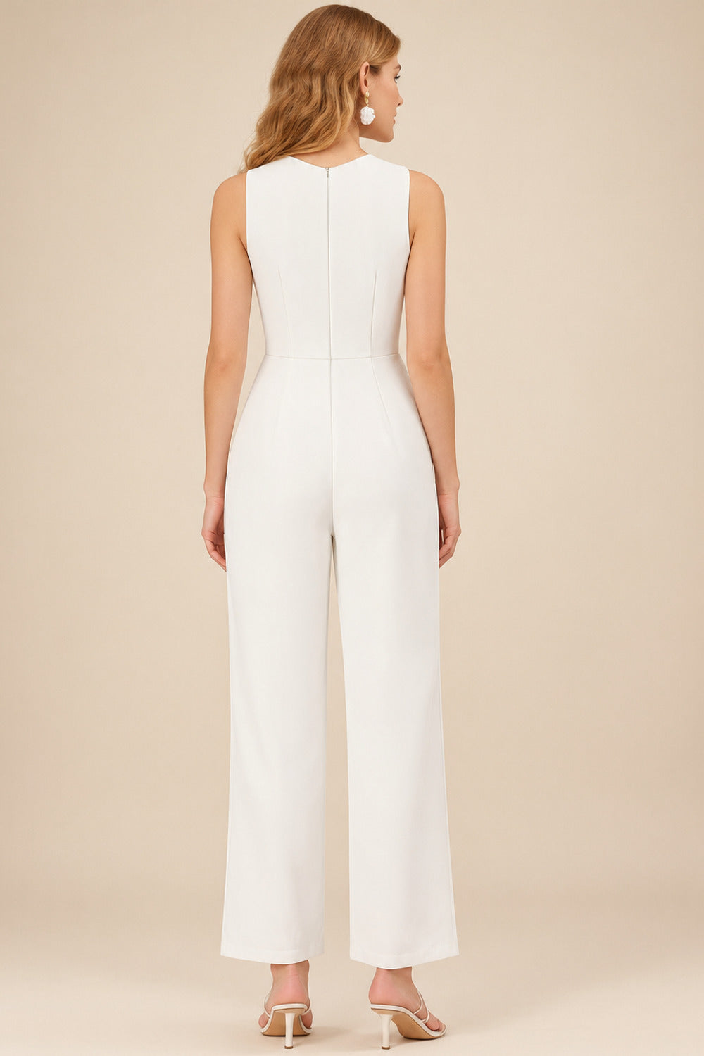 Rutipo Ivory Jumpsuit/Pantsuit Sweetheart Sleeveless Ankle-Length Elastic Satin Bride Wedding Dress