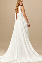 Rutipo Ivory A-Line Sweetheart Sleeveless Sweep Train Chiffon With Pleated Bride Wedding Dress