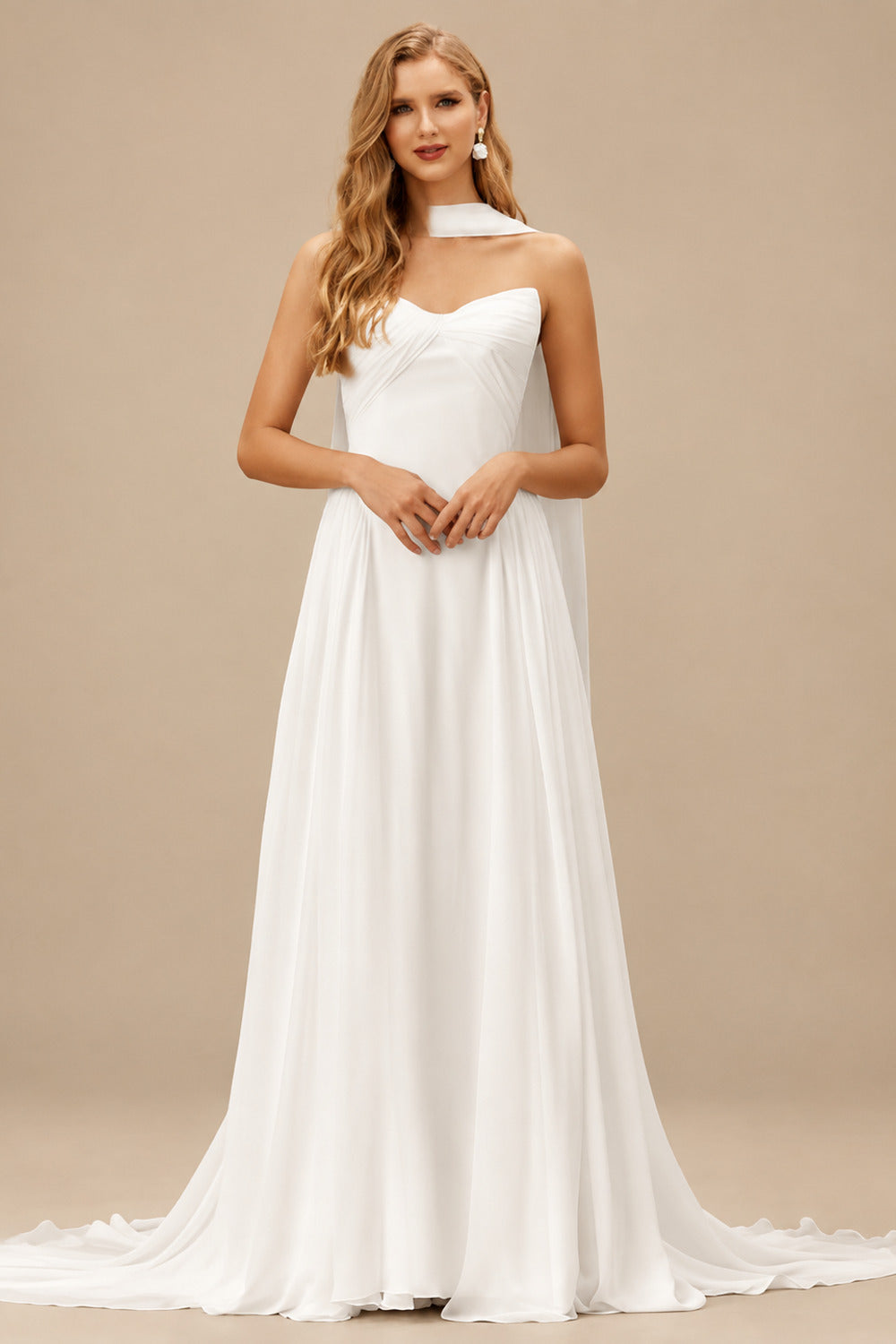 Rutipo Ivory A-Line Sweetheart Sleeveless Sweep Train Chiffon With Pleated Bride Wedding Dress