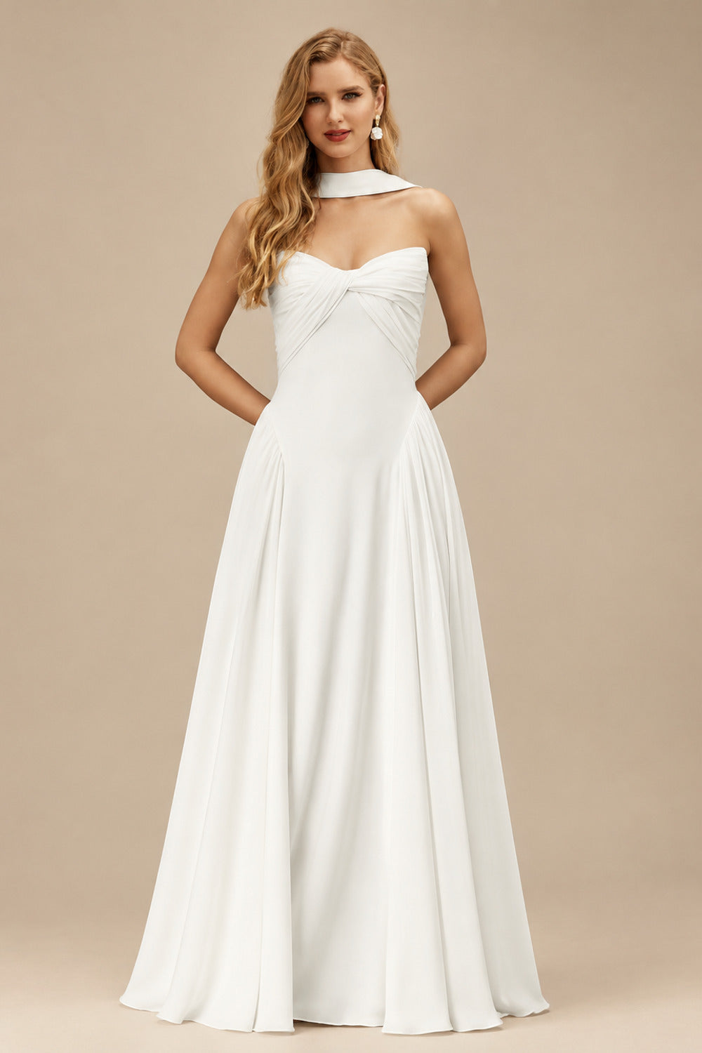 Rutipo Ivory A-Line Sweetheart Sleeveless Sweep Train Chiffon With Pleated Bride Wedding Dress