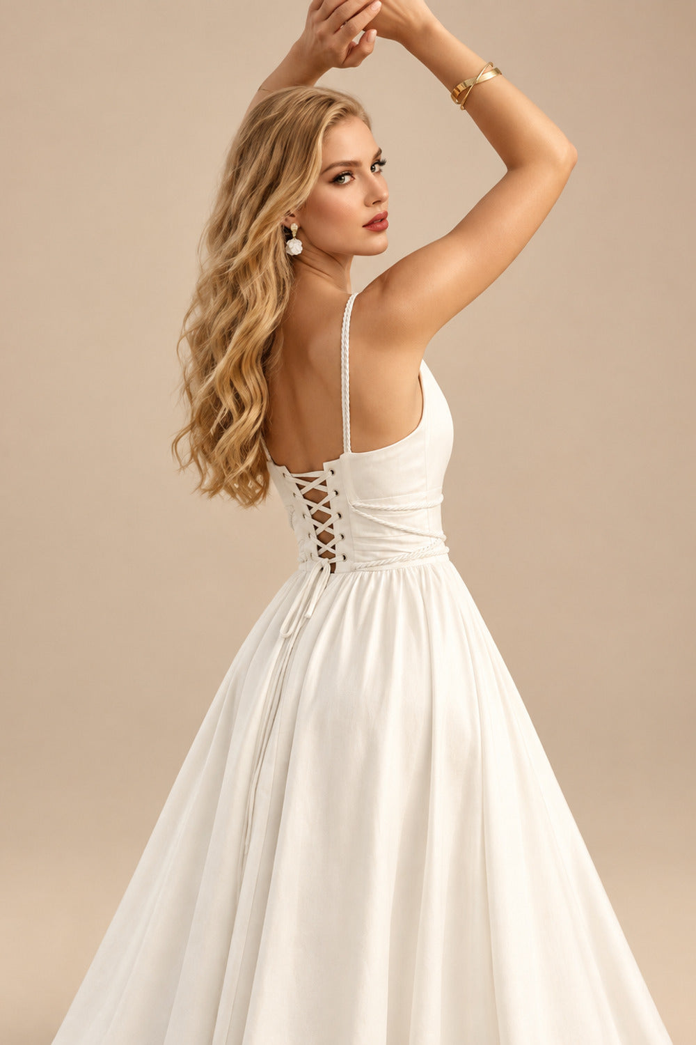 Rutipo Ivory A-Line Cowl Neck Sleeveless Sweep Train Stretch Satin Bride Wedding Dress With Pockets/Detachable Shawl