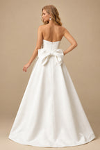Rutipo Ivory Jumpsuit/Pantsuit Sweetheart Sleeveless Satin Bride Wedding Dress With Detachable Bow Train