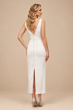 Rutipo Ivory Sheath/Column Sweetheart Sleeveless Ankle-Length Matte Satin Wedding Dresses