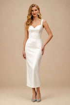 Rutipo Ivory Sheath/Column Sweetheart Sleeveless Ankle-Length Matte Satin Wedding Dresses