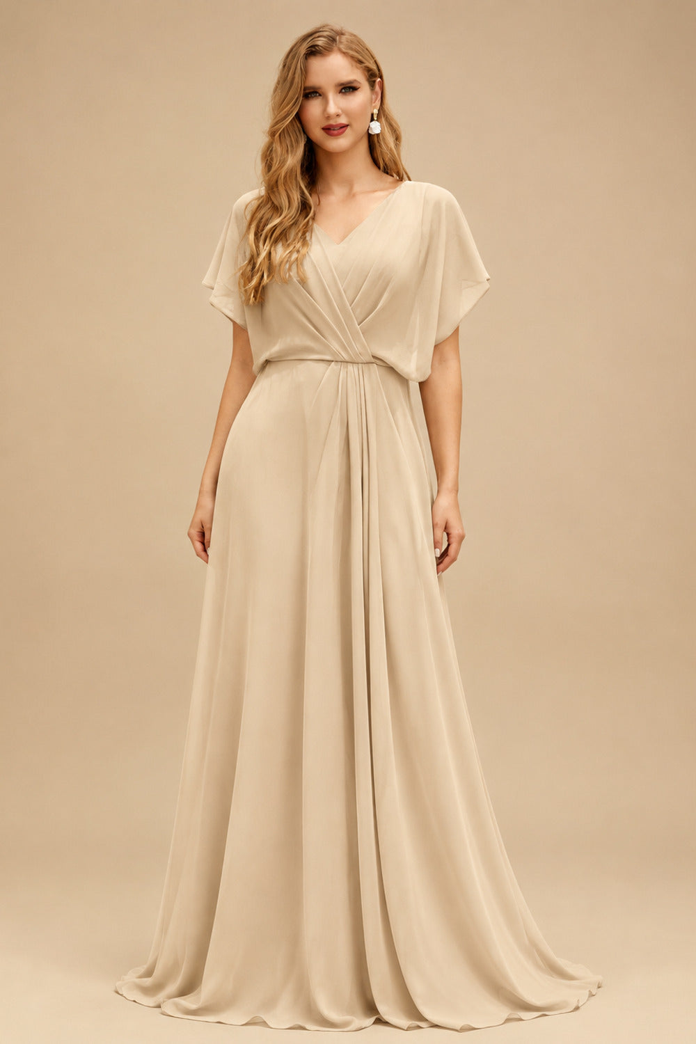 Rutipo Champagne Jumpsuit/Pantsuit Off-The-Shoulder Sleeveless Floor-Length Chiffon/Elastic Satin Wedding Dresses