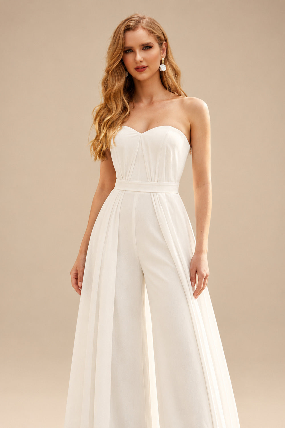 Rutipo Ivory Jumpsuit/Pantsuit Off-The-Shoulder Sleeveless Floor-Length Chiffon/Elastic Satin Wedding Dresses