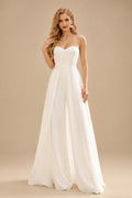 Rutipo Ivory Jumpsuit/Pantsuit Off-The-Shoulder Sleeveless Floor-Length Chiffon/Elastic Satin Wedding Dresses