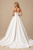 Rutipo Ivory Ball-Gown Sweetheart Sleeveless Royal Satin Wedding Dresses