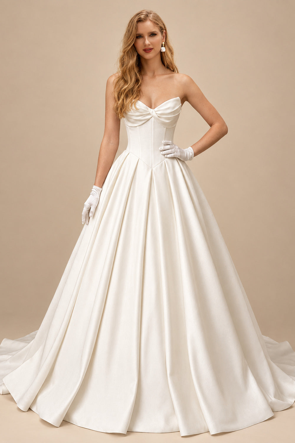Rutipo Ivory Ball-Gown Sweetheart Sleeveless Royal Satin Wedding Dresses