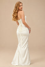 Rutipo Ivory Trumpet/Mermaid Two-Piece Set Strapless Court Train Acetate Satin Wedding Dresses