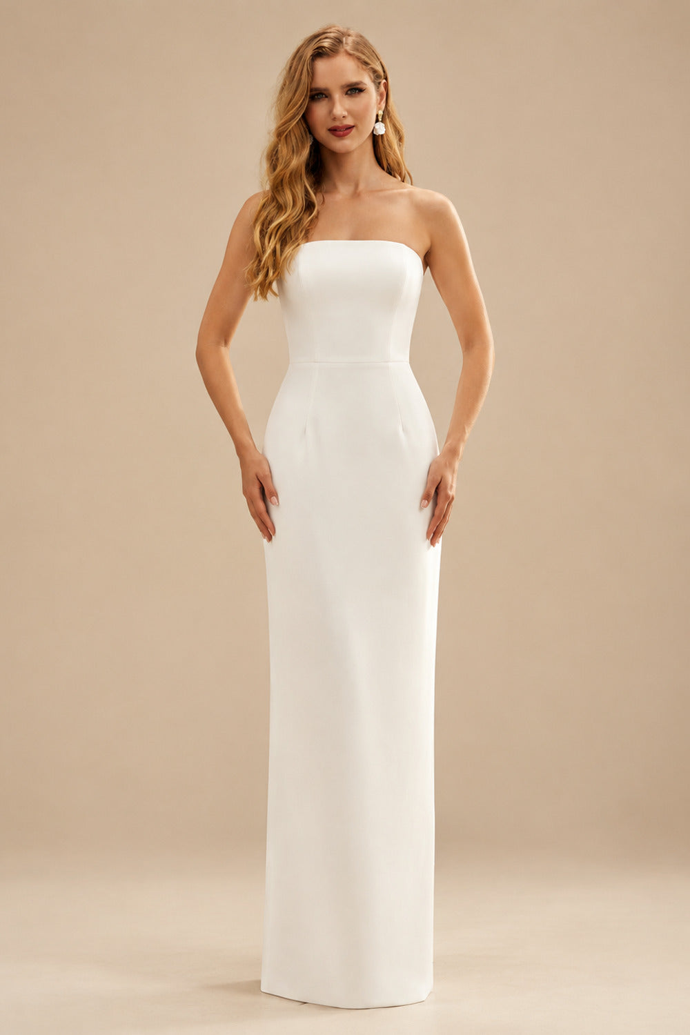 Rutipo Ivory Sheath/Column Strapless Sleeveless Floor-Length Elastic Satin Wedding Dresses