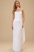Rutipo White Sheath/Column Sweetheart Sleeveless Floor-Length Lace/Matte Satin Wedding Dress With Appliques Lace
