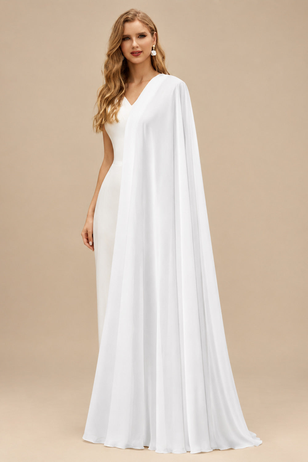 Rutipo White Jumpsuit/Pantsuit Plunge Neck Sleeveless Floor-Length Chiffon Wedding Dresses With Overskirt Dress