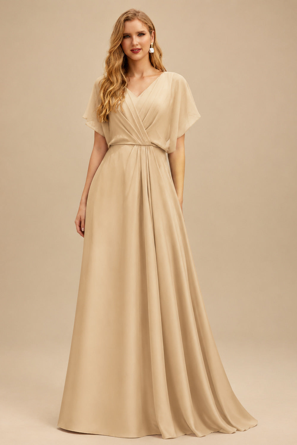 Rutipo Champagne Ball-Gown Off-The-Shoulder Sleeveless Chapel Train Matte Satin Wedding Dresses With Split Front/High Split