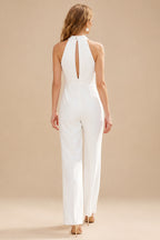 Rutipo Ivory Jumpsuit/Pantsuit Halter Sleeveless Floor-Length Elastic Satin Wedding Dresses With Back Hole
