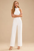 Rutipo Ivory Jumpsuit/Pantsuit Halter Sleeveless Floor-Length Elastic Satin Wedding Dresses With Back Hole