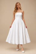Rutipo White A-Line Strapless Sleeveless Ankle-Length Wedding Dresses