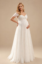 Rutipo Ivory Sparkle&Shine A-Line Sweetheart Sleeveless Floor-Length Satin/Tulle Maternity Wedding Dresses