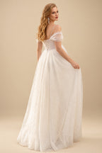 Rutipo Ivory Sparkle&Shine A-Line Sweetheart Sleeveless Floor-Length Satin/Tulle Maternity Wedding Dresses