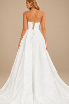 Rutipo Ivory A-Line Strapless Sleeveless Chapel Train Wedding Dress With Pleated/High Split